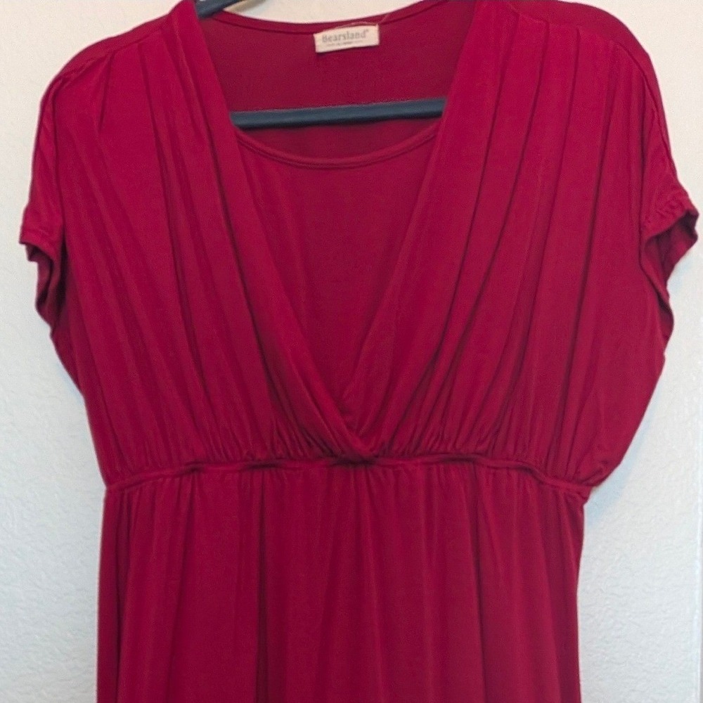 Bearsland Nursing Top Women XL Red Pleated Wrap Front Maternity Short Sleeve